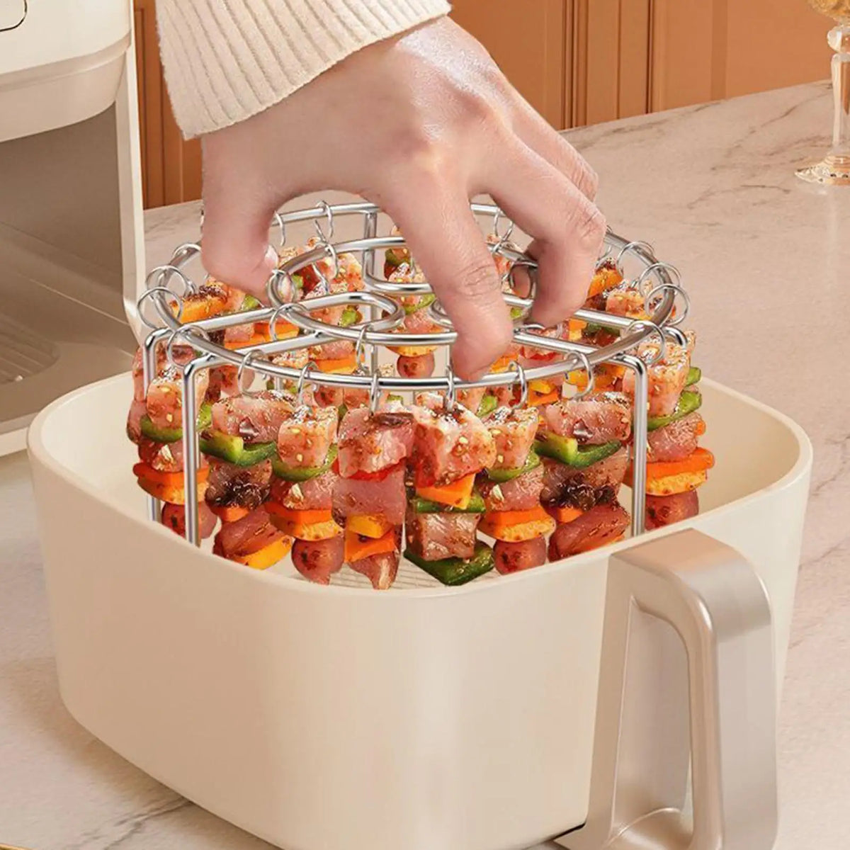 Vertical Air Fryer Skewer Rack – Stainless Steel + 24 Skewers Skewer Rack Set Nixie