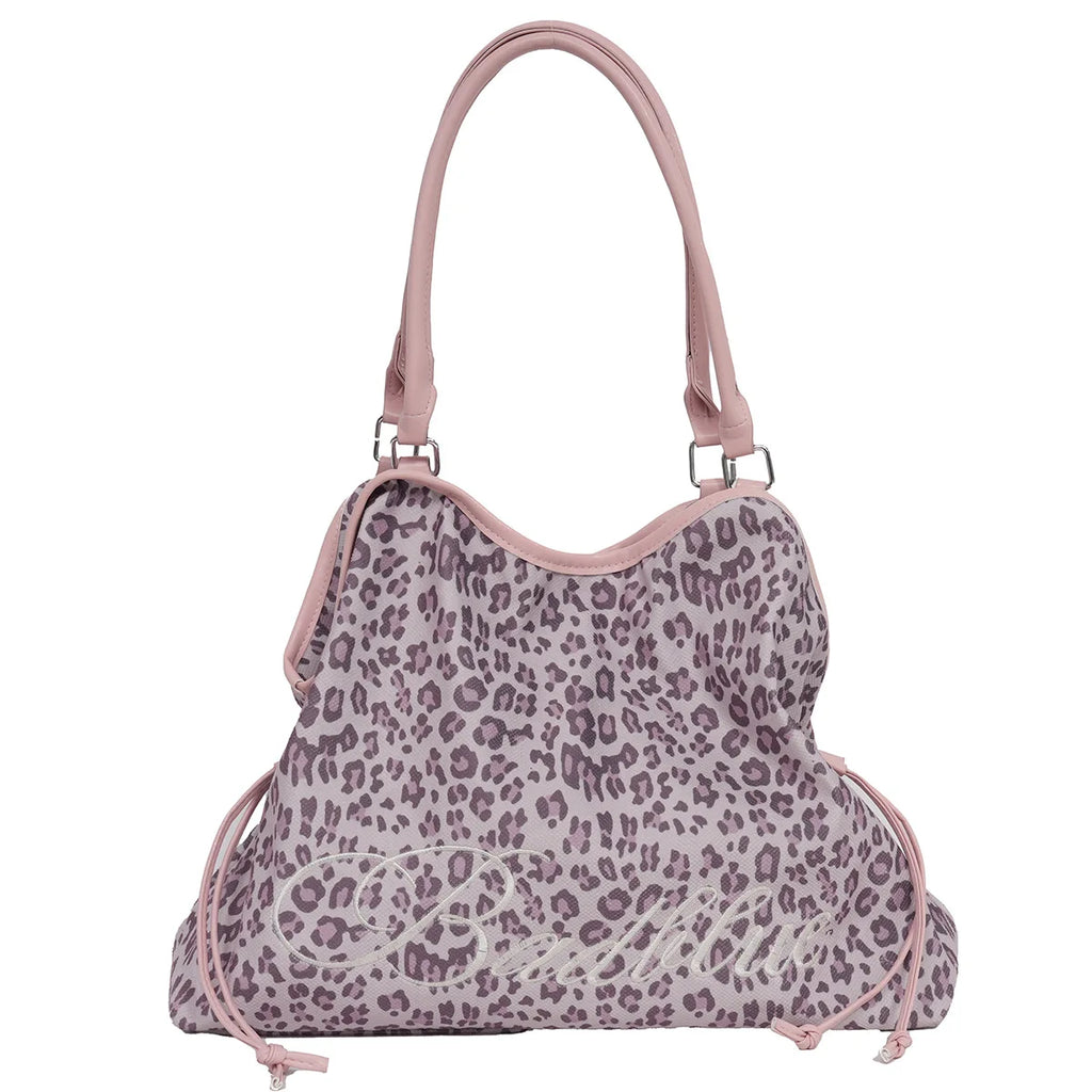 Women's Leopard Print Large Canvas Tote Bag | Drawstring Commuter Canvas Tote Bag Nixie Pink