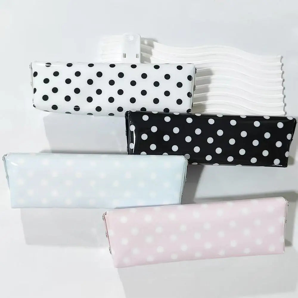 PVC Polka Dot Pencil Case Snap-Button Pen Pouch School & Office