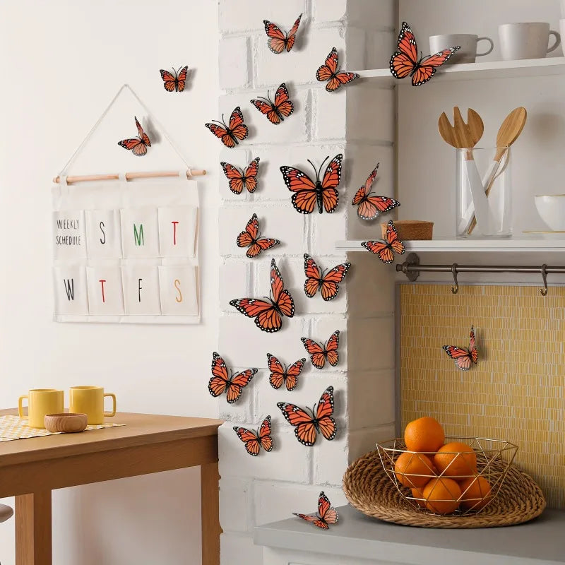 12pcs 3D Monarch Butterfly Wall Decals – PVC Home & Party Decor Wall Decals Nixie