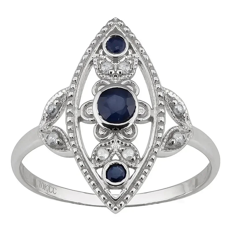 Vintage Silver Blue Zircon Ring – Antique Style | Sizes 6–10 Fashion Ring Nixie