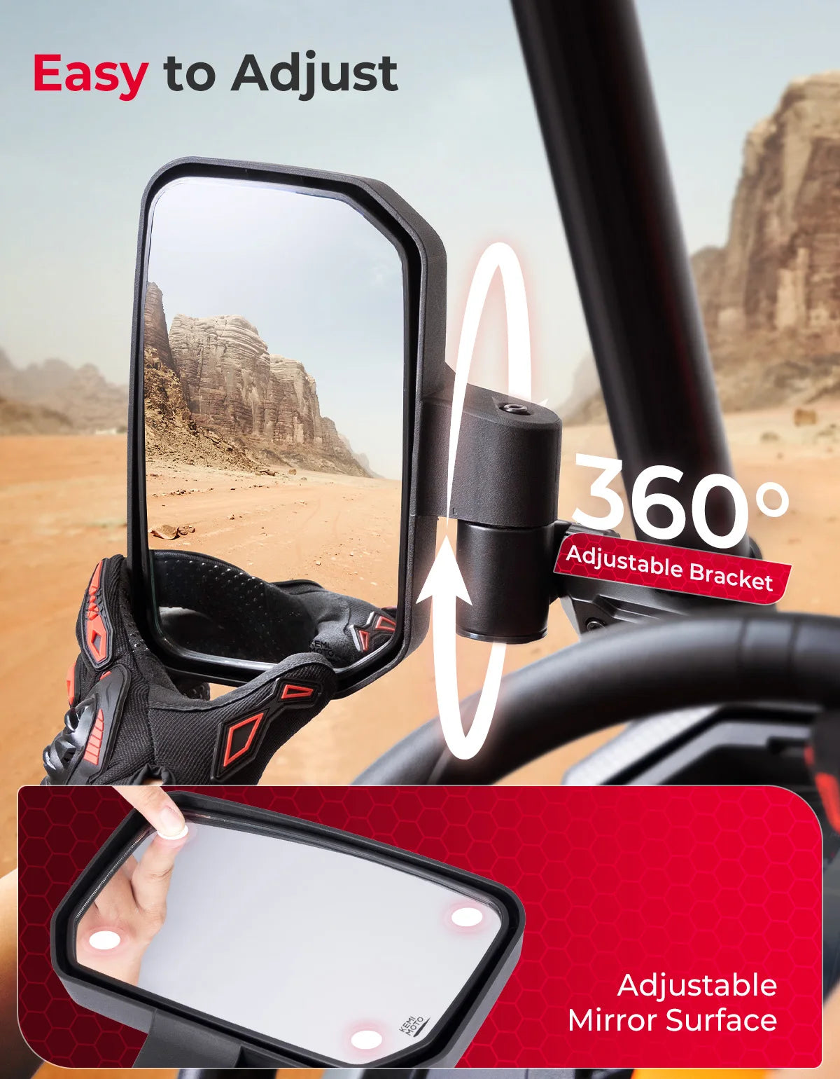 KEMIMOTO UTV Auto-Fold Side Mirrors | Aluminum | RZR Can-Am UTV Side Mirrors Nixie