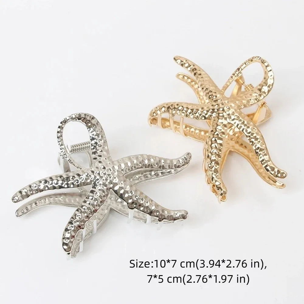 Ocean Starfish Hair Claw Clip Gold Metal Large Barrette