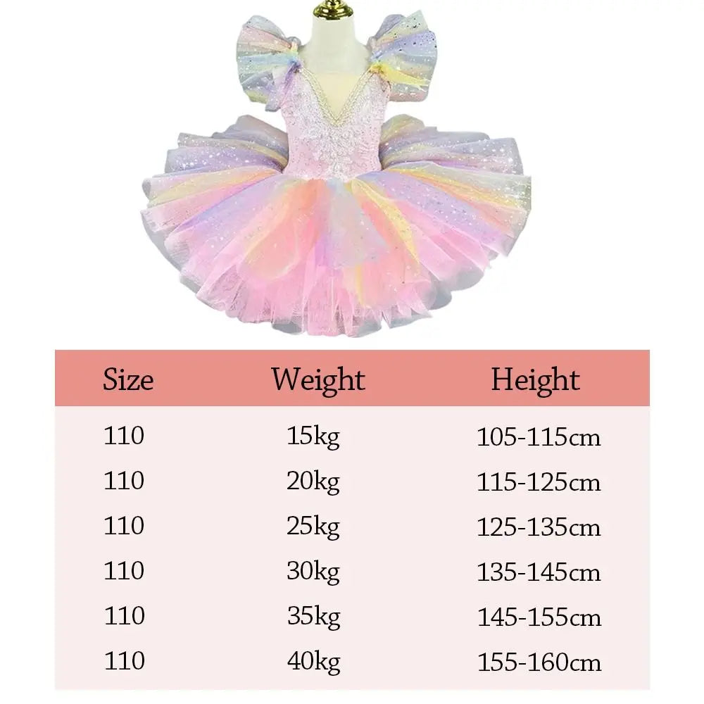 Sequin Kids Ballet Tutu Dress – Rainbow Party Performance Kids Ballet Dress Nixie