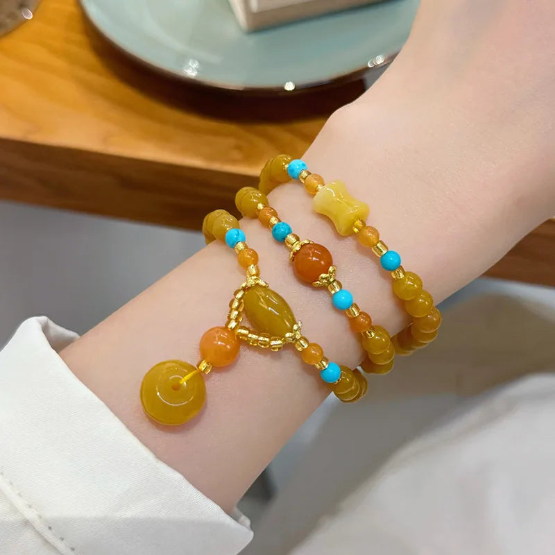 Retro Chinese Ethnic Jade Gourd Strand Bracelet | Unisex