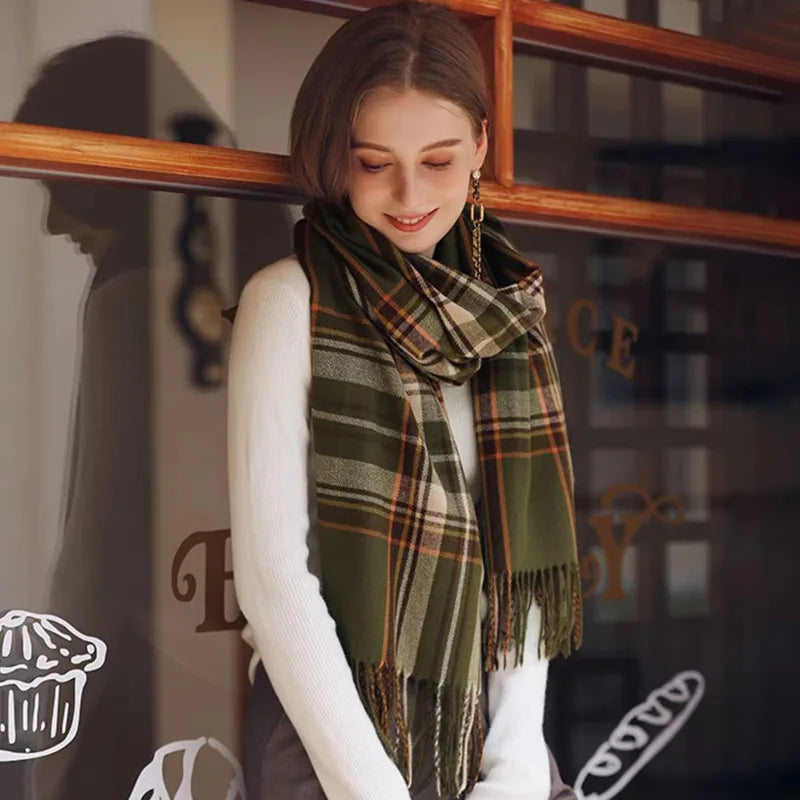 Women's Tassel Plaid Scarf – Soft Scottish Style Winter Shawl Tassel Plaid Scarf Nixie