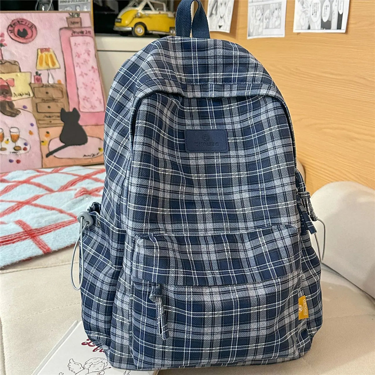 Vintage Plaid College Backpack – Lightweight Stylish Schoolbag College Backpack Nixie Blue