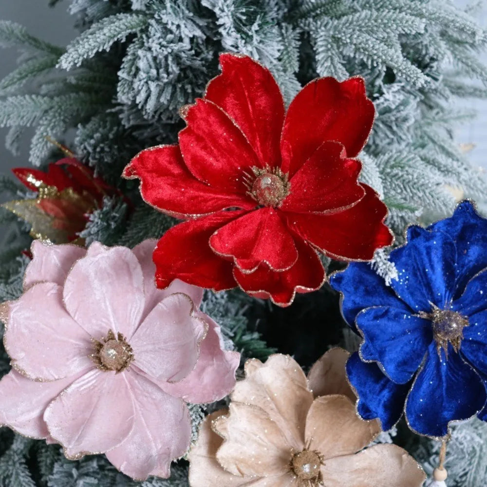 Artificial Poinsettia Glitter Flower 21cm Christmas Decoration Christmas Tree Ornament Nixie