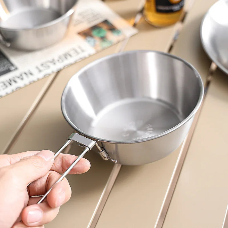 Foldable 304 Stainless Steel Camping Bowl with Handle Camping Bowl Nixie