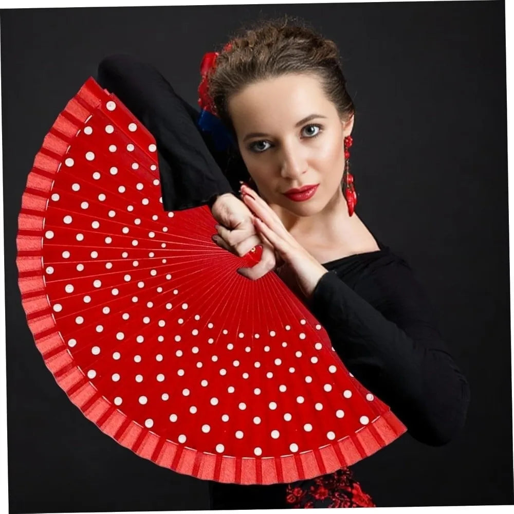 Wood Flamenco Folding Fan – Dots Pattern Dance & Party