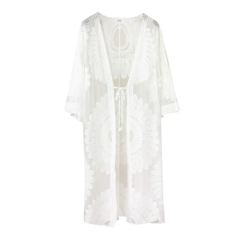 Sunflower Lace Bikini Cover-Up Loose Cardigan V-Neck Swimsuit Cover-Up Nixie