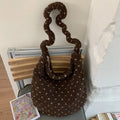 Korean Fair Isle Lamb Wool Tote Bag – Large Capacity | Nixie Shoulder Tote Bag Nixie Brown Polka Dots