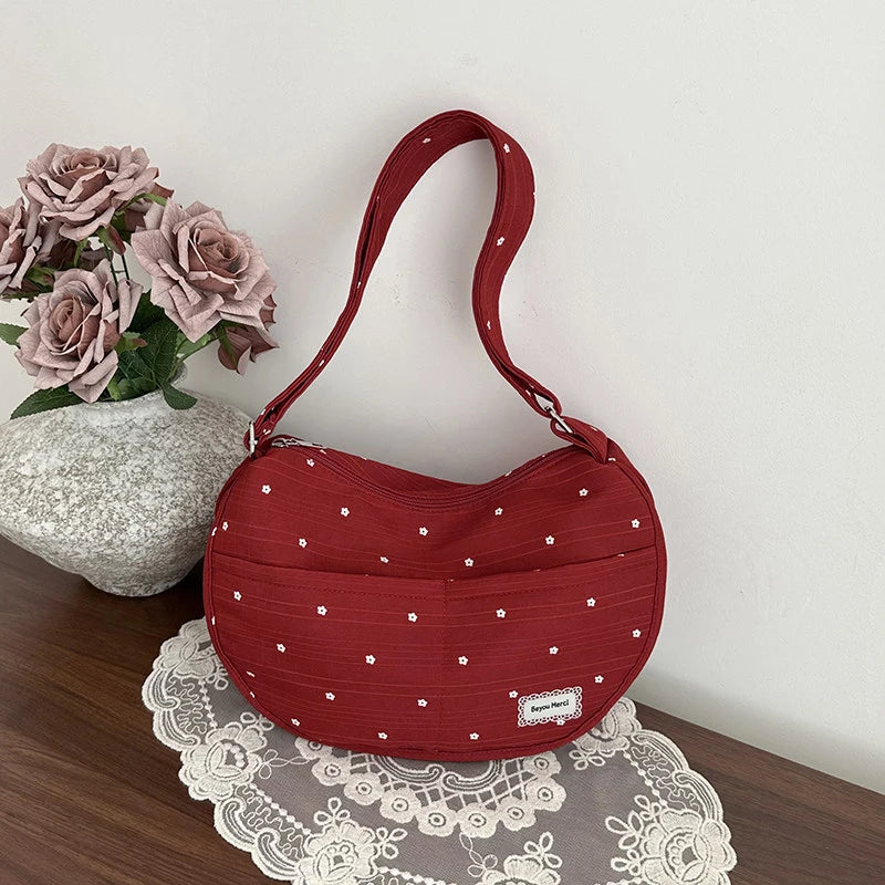 Korean Polka Dot Canvas Shoulder Bag – Large Capacity Tote
