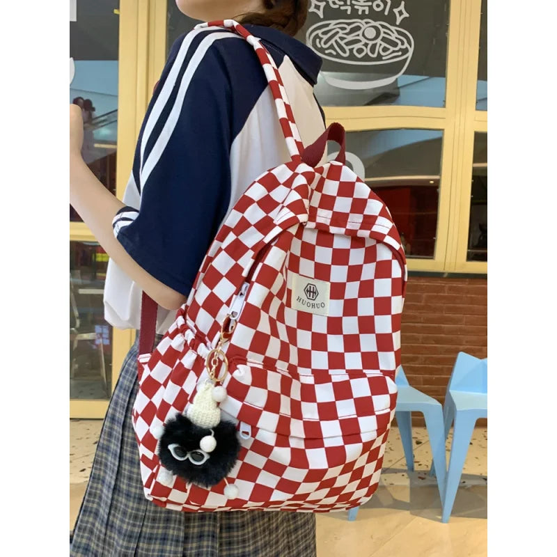 Korean Plaid Checkered Backpack – Stylish Teen School Bag Fashion Backpack Nixie