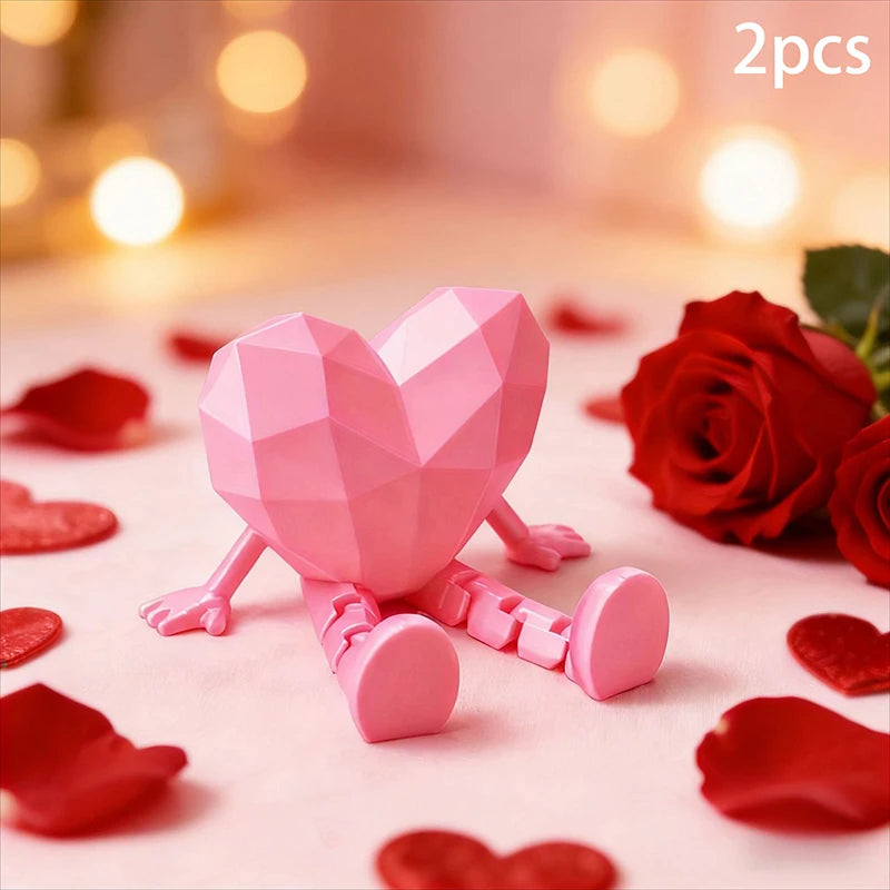 Jointed Miniature Heart Figurine – Valentine's Day Décor Gift Decorative Figurine Nixie Pink 2pcs