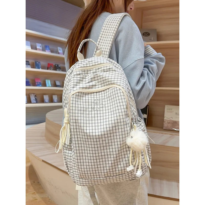 Nixie Plaid Backpack Women – Large Capacity College School Bag Women's Backpack Nixie