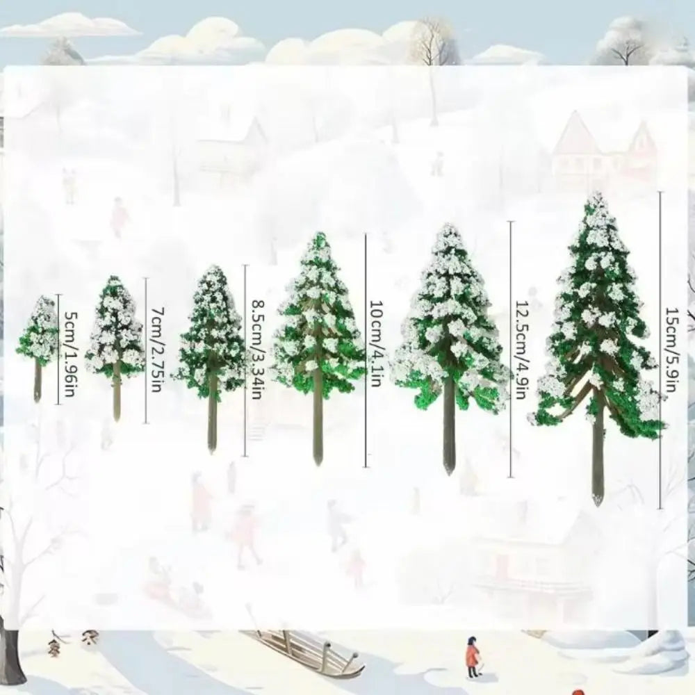 5pcs Mini Snow Pine Model Trees – 6 Sizes Christmas Decor Miniature Model Trees Nixie
