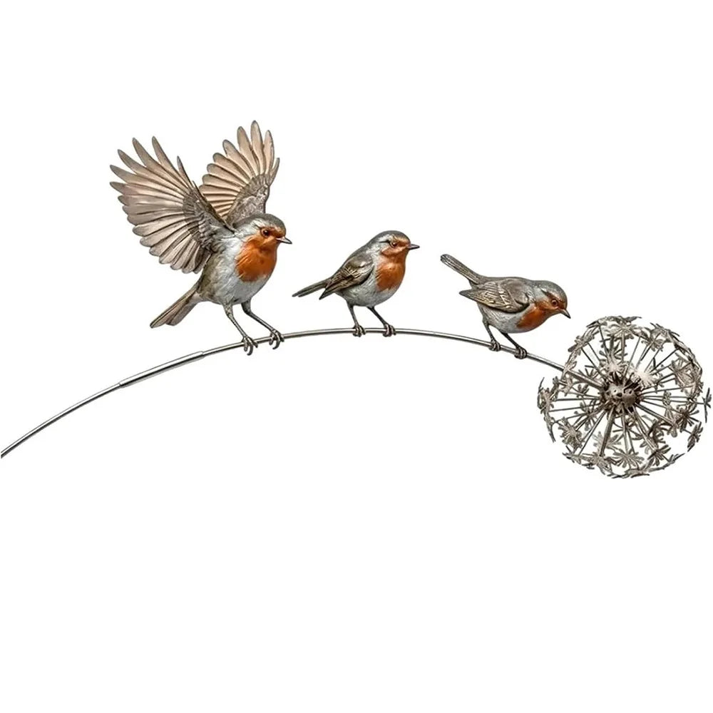 Metal Robin Garden Stakes – Weather-Resistant Bird Yard Decor Garden Stake Ornament Nixie Style 1