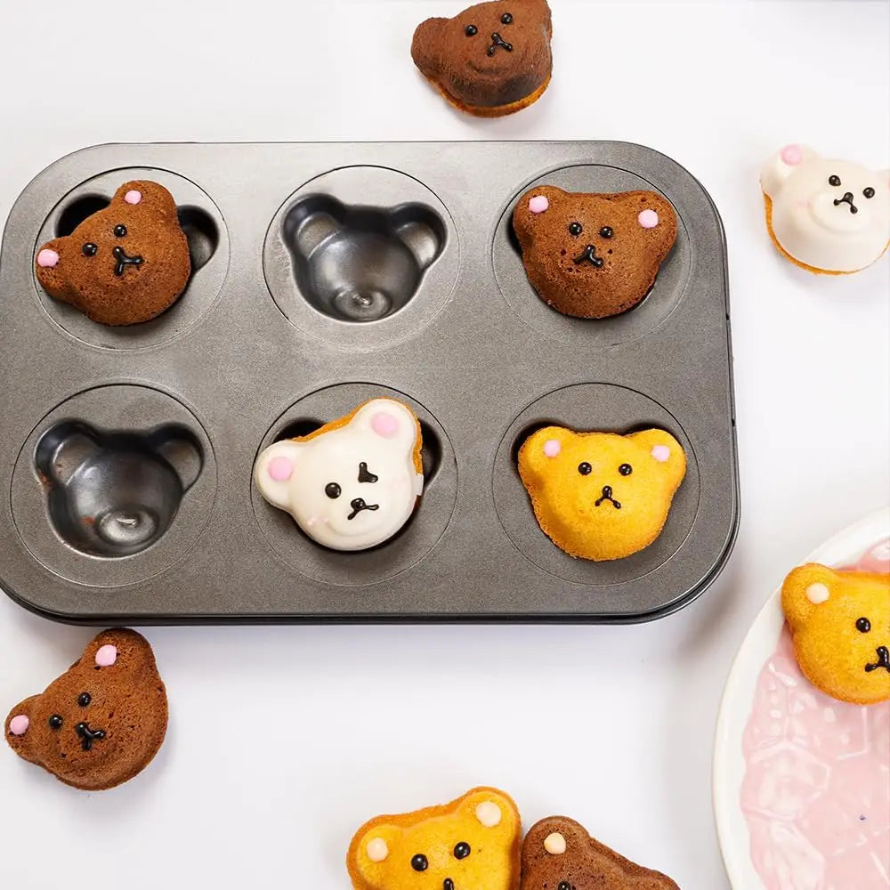 6-Hole Bear Baking Mold – Nonstick Carbon Steel Cake Pan Baking Mold Pan Nixie