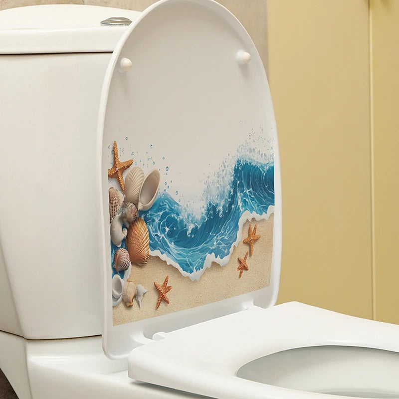 Ocean Shell Toilet Seat Waterproof Sticker – Coastal Décor Decorative Wall Sticker Nixie