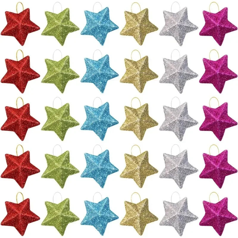 30Pcs Glitter Star Ornaments – Holiday Wreath & Party Decor Holiday Ornaments Nixie