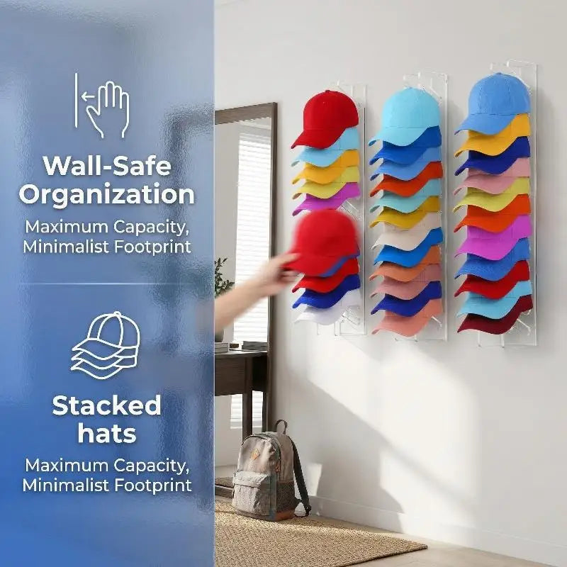 Acrylic Baseball Cap Display Rack – Clear Hat Storage Organizer