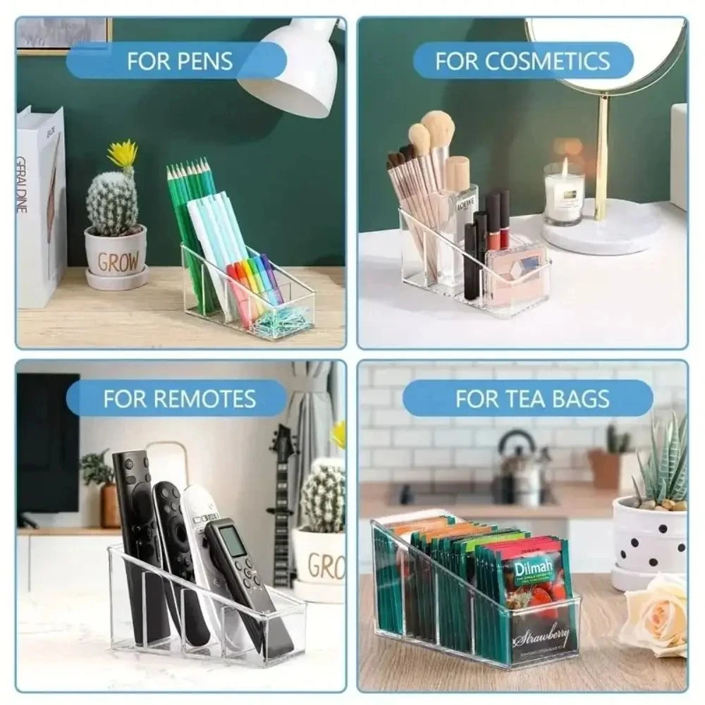 Clear 4-Compartment Desk Organizer – Remote & Makeup Holder Desk Organizer Nixie
