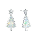 Christmas Tree Opal Stud Earrings – Silver Plated Gift Jewelry Stud Earrings Nixie Light Yellow Gold Color