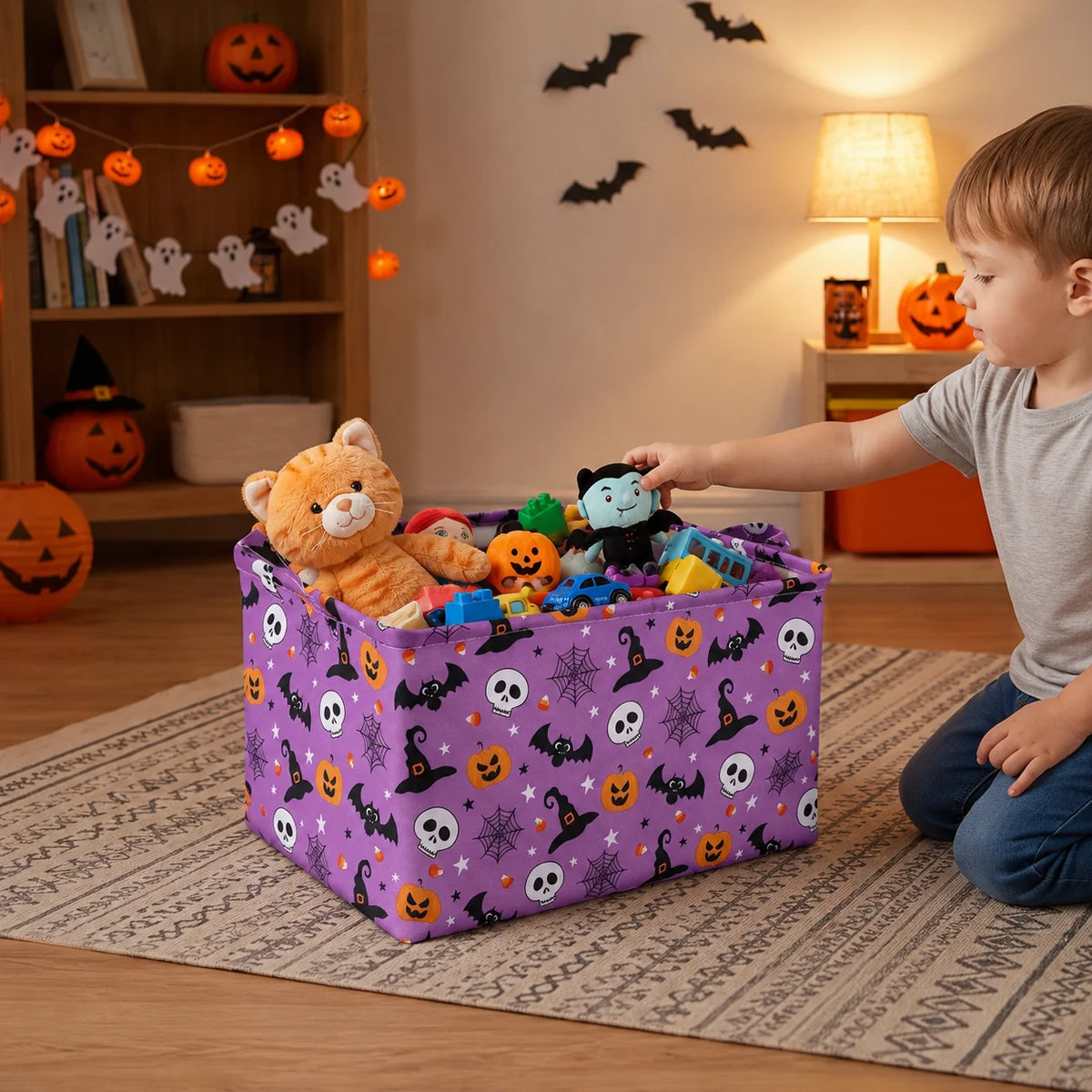 Foldable Halloween Storage Basket – Large Canvas Bin with Handles Storage Basket Nixie