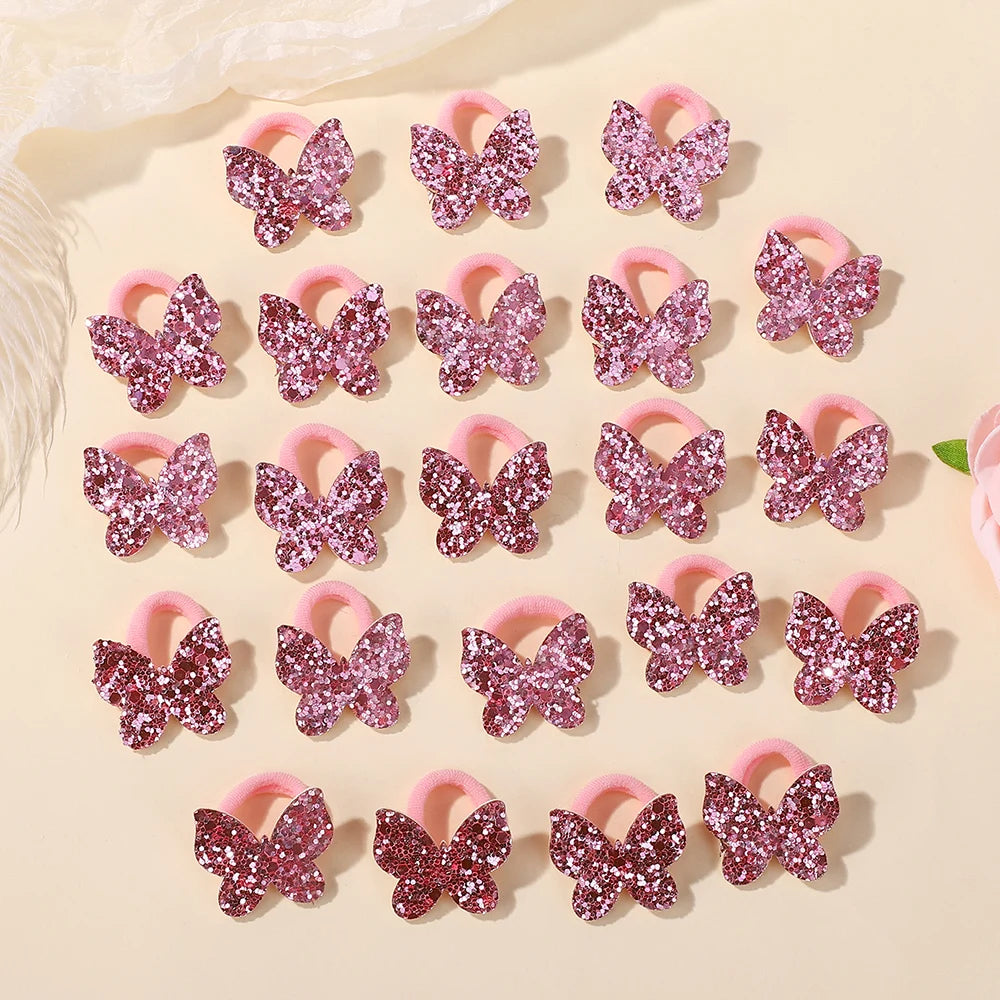 20pcs Glitter Butterfly Bow Elastic Hair Bands for Girls Girls Hair Accessories Nixie