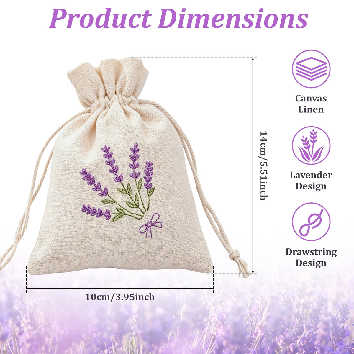 24Pcs Lavender Drawstring Gift Bags – Canvas Embroidered Pouches Drawstring Gift Bags Nixie