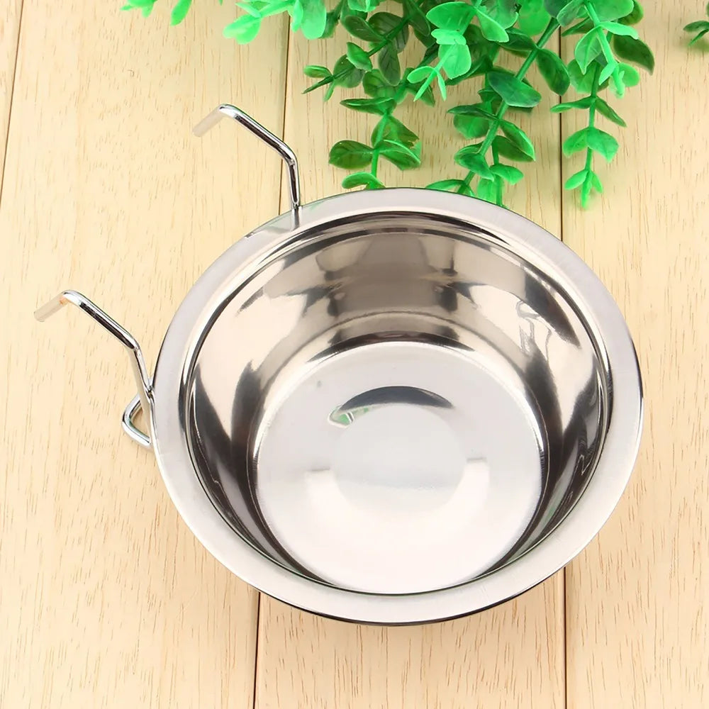 Stainless Steel Hanging Dog Bowl Anti-Tip Crate Feeder S/M/L