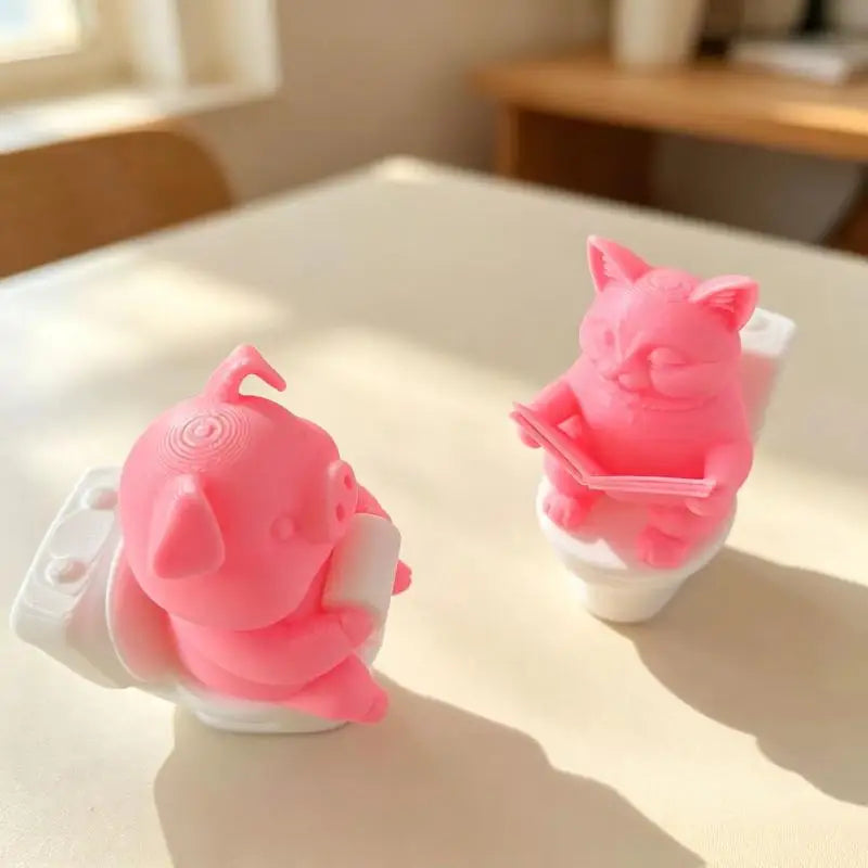 3D Printed Cartoon Pig on Toilet Figurine | Cute Desk Decor Decorative Figurine Nixie