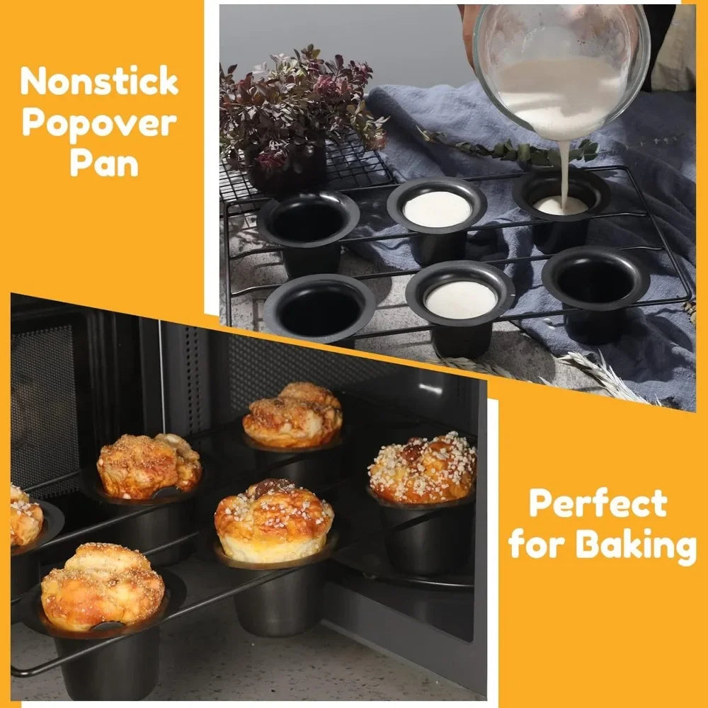 6-Cup Nonstick Popover & Muffin Pan – Stainless Steel Bakeware Nonstick Baking Pan Nixie