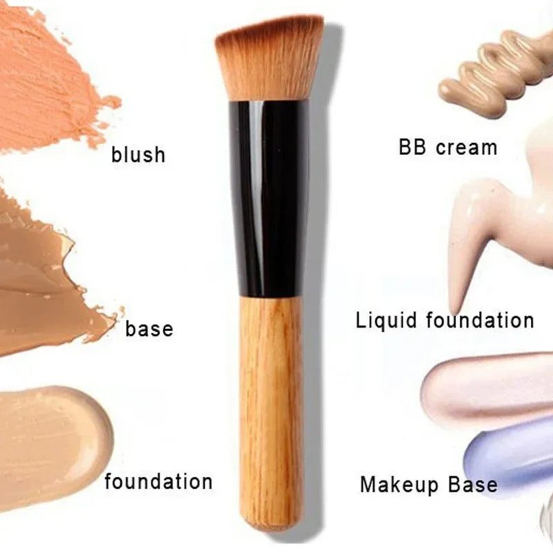 Oblique Head Foundation Powder Makeup Brush – Wood Handle