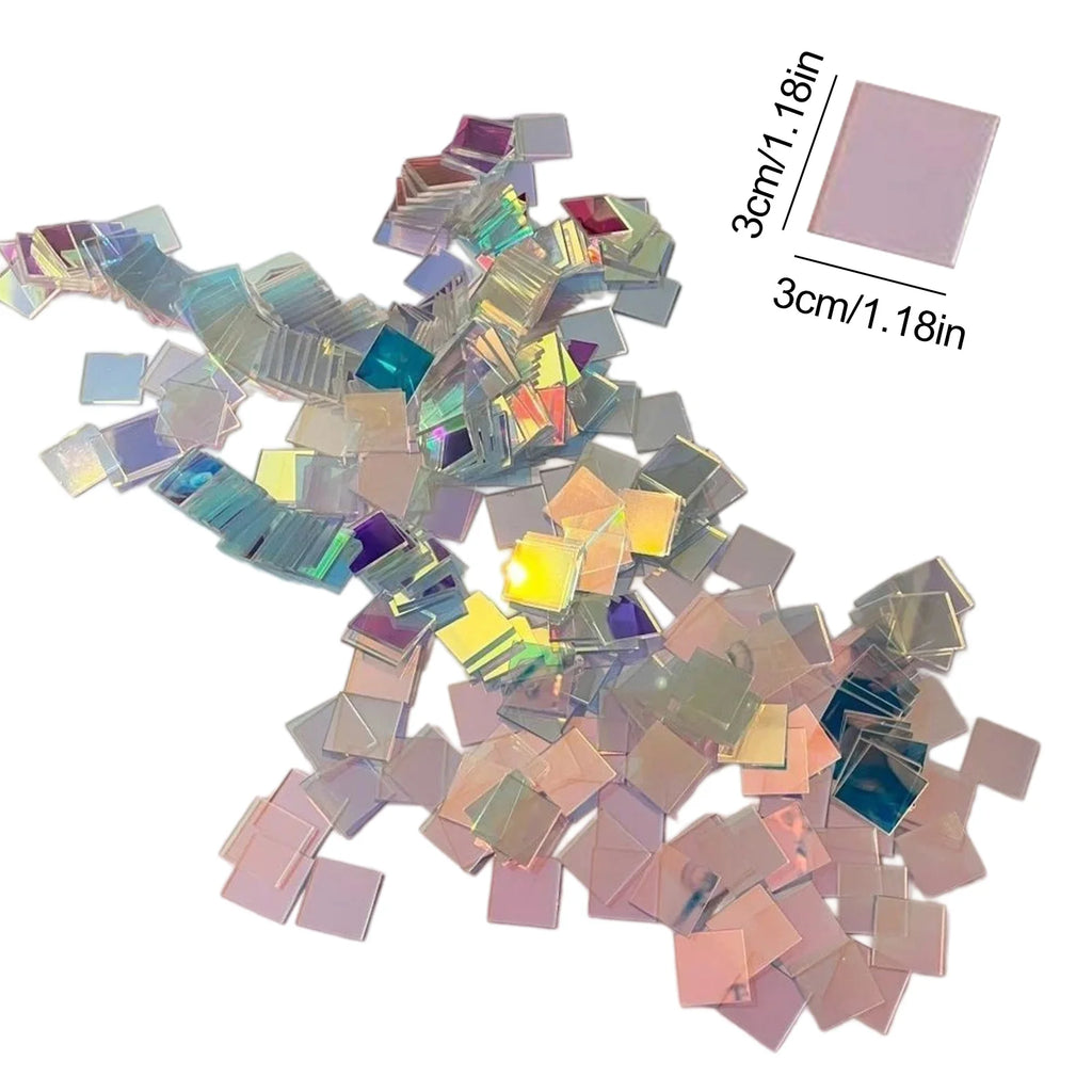 50/100Pcs Rainbow Holographic Acrylic Squares – DIY Decor Acrylic Craft Tiles Nixie