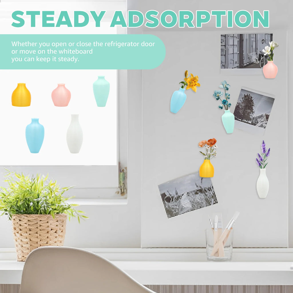 5Pcs 3D Printed Mini Vase Fridge Magnets | Pastel Decor Set