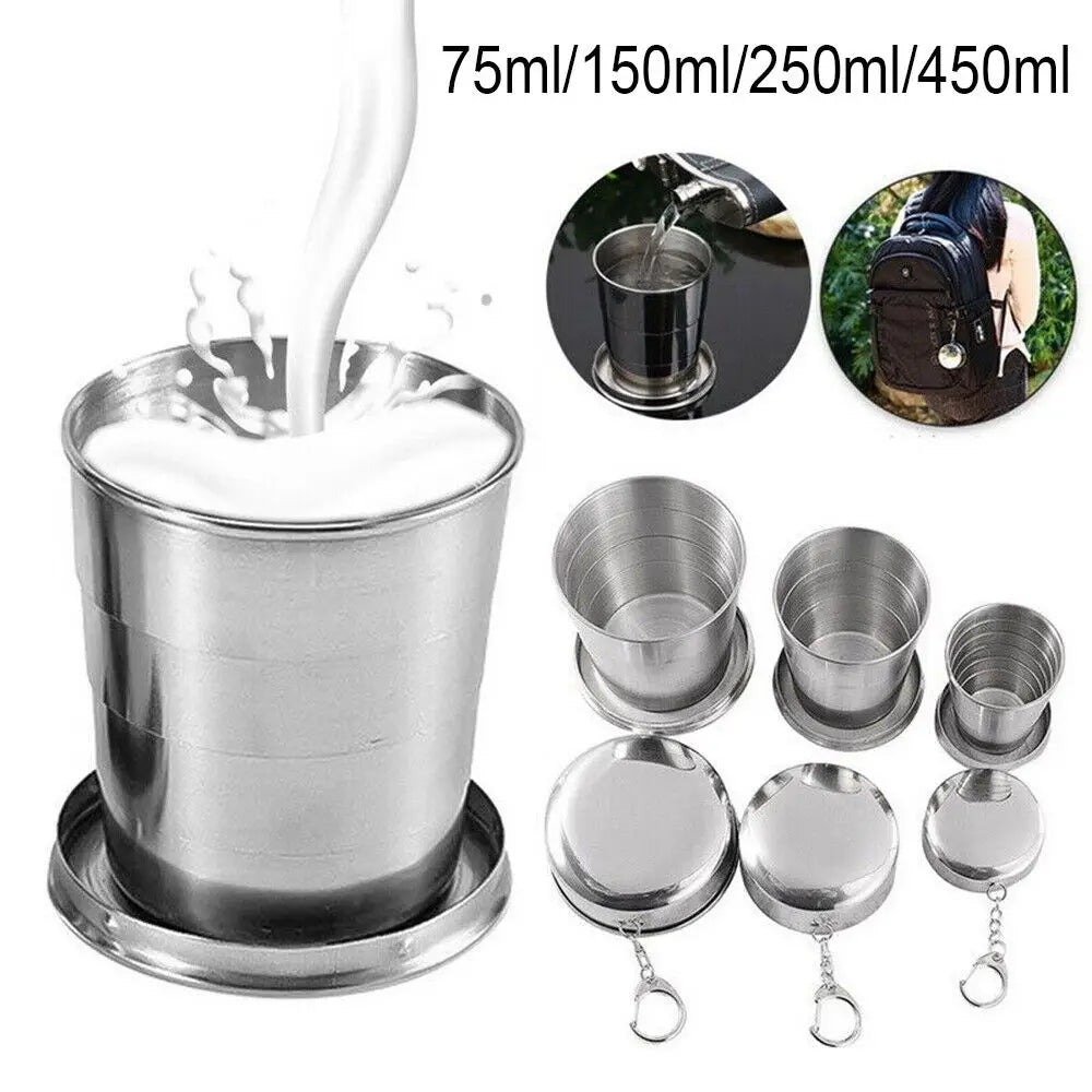 Collapsible Stainless Steel Travel Cup with Keychain & Lid Collapsible Travel Cup Nixie