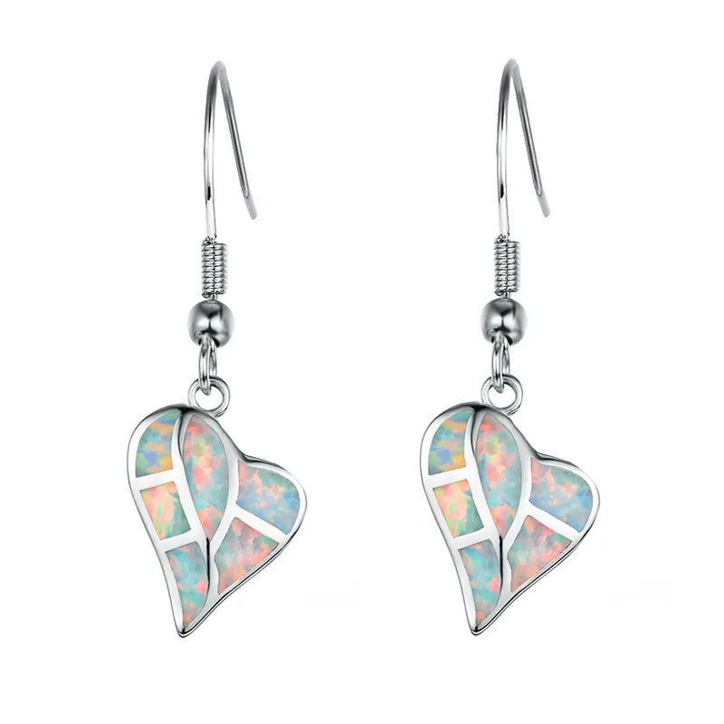 Heart Shape Simulated Opal Dangle Earrings – Hypoallergenic Dangle Earrings Nixie White