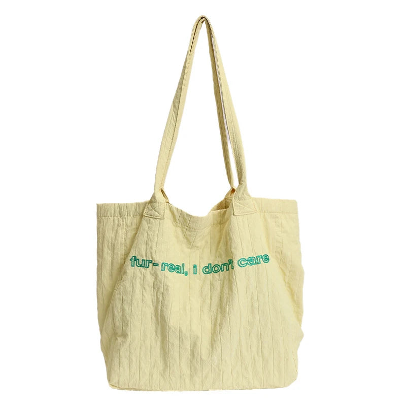 Pleated Letter Embroidery Tote Bag – Large Capacity Shoulder Bag Embroidery Tote Bag Nixie