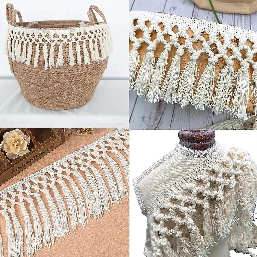 Boho Cotton Tassel Trim Ribbon 11cm Macrame Fringe – 1 Yard Tassel Fringe Trim Nixie