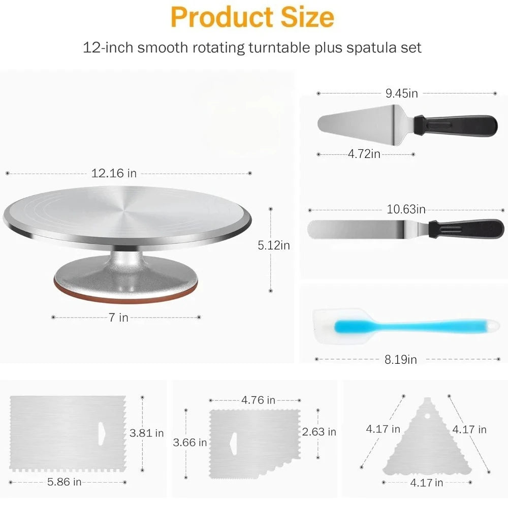 Aluminium Revolving Cake Turntable Stand & Decorating Set