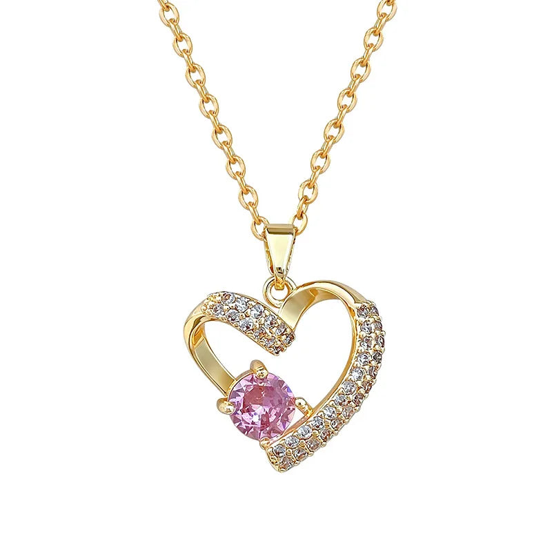Diamond-Paved Heart Pendant Necklace | Gold & Steel Women Pendant Necklace Nixie