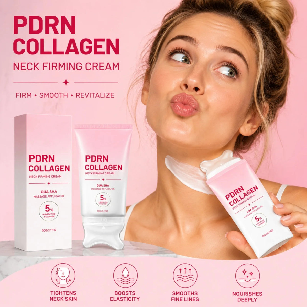 PDRN Collagen Neck Cream with Gua Sha Roller | Firming & Hydrating Neck Firming Cream Nixie