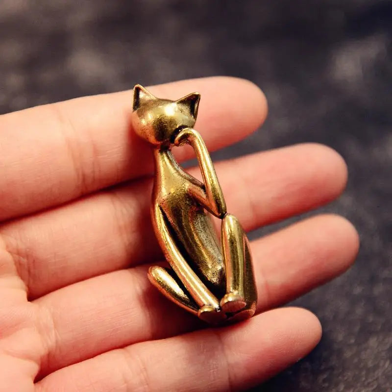 Mini Brass Cat Figurine – Handcrafted Collectible Sculpture Decorative Figurine Nixie
