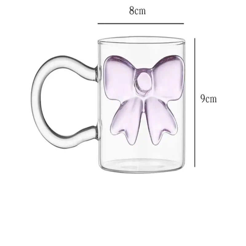 Pink Bow Glass Cup 400ml – Heat-Resistant Borosilicate