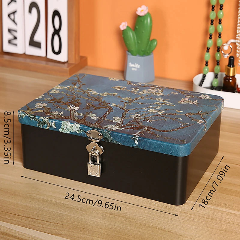 Vintage Tinplate Storage Box with Lock & Keys – Large Capacity