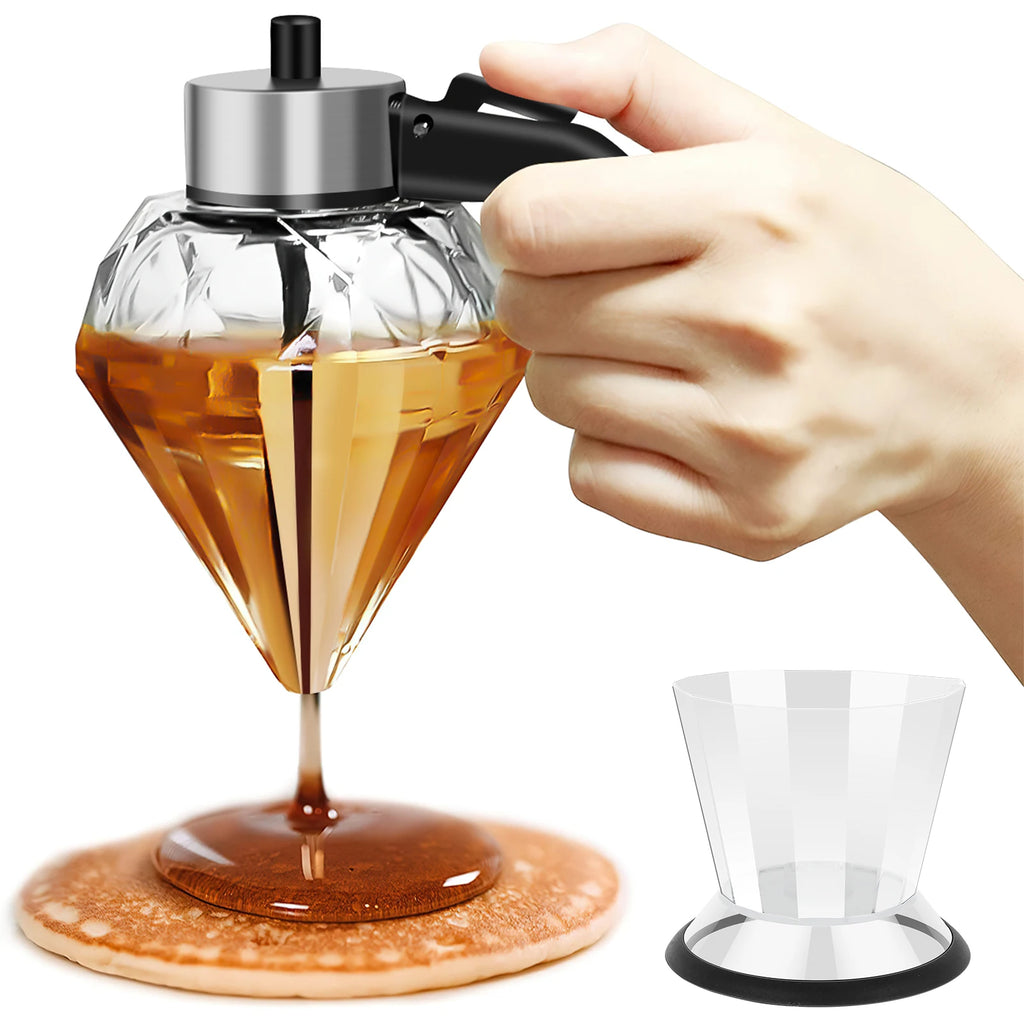 Diamond Glass Honey Dispenser 200ml – Drip-Free Jar with Stand Honey Dispenser Jar Nixie