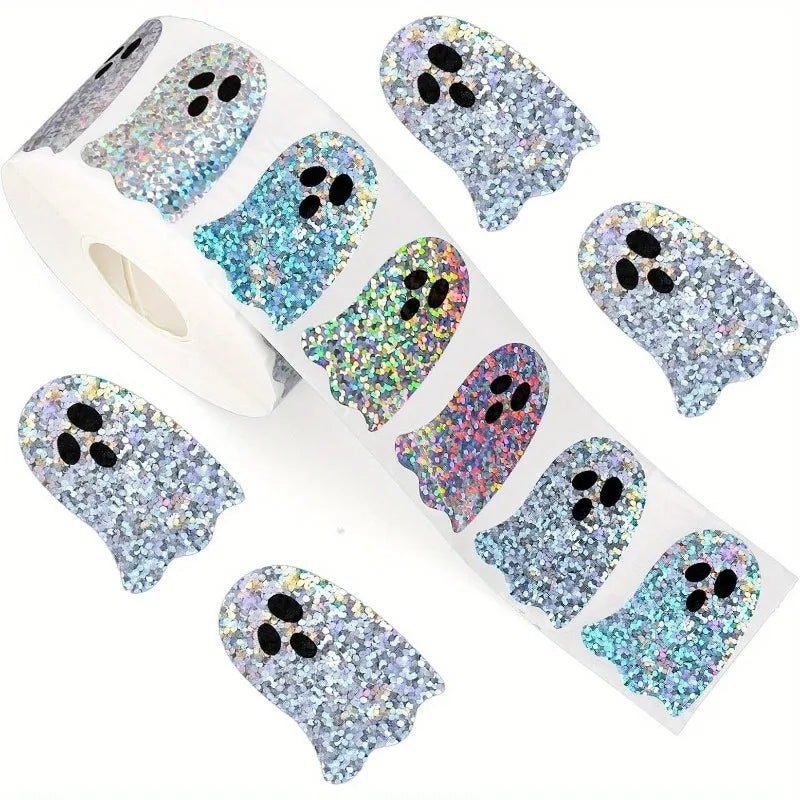 500Pcs Halloween Bat Stickers Roll – Laser Glitter Waterproof Craft Sticker Roll Nixie black 3CM - 500Pcs