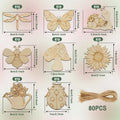 80-Piece DIY Blank Wood Cutout Ornaments Set with String